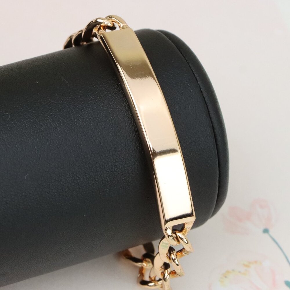 "Rose Gold Plated Bracelet with Bold Polished ID Bar Chain Design, XPBL1081